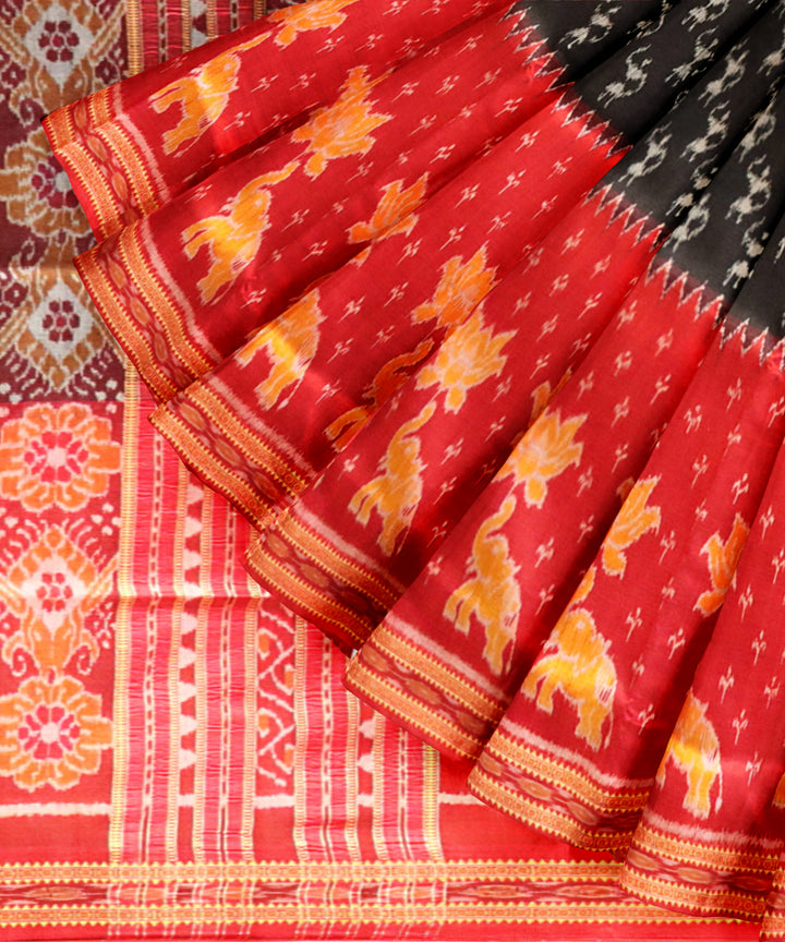 Black dark red silk handloom khandua saree