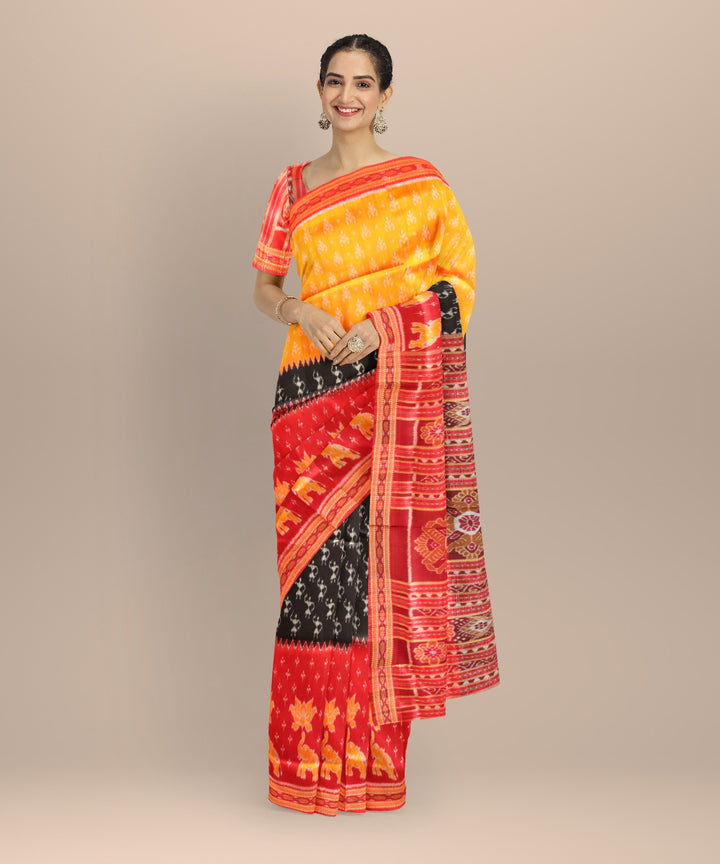 Black dark red silk handloom khandua saree