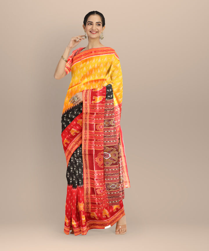 Black dark red silk handloom khandua saree