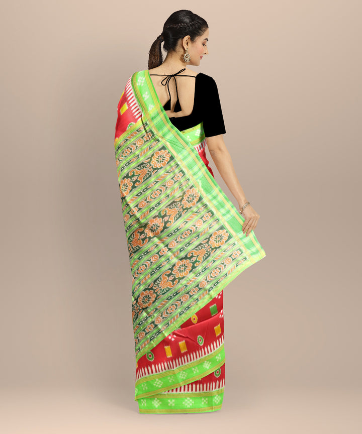 Red bright green silk handloom khandua saree