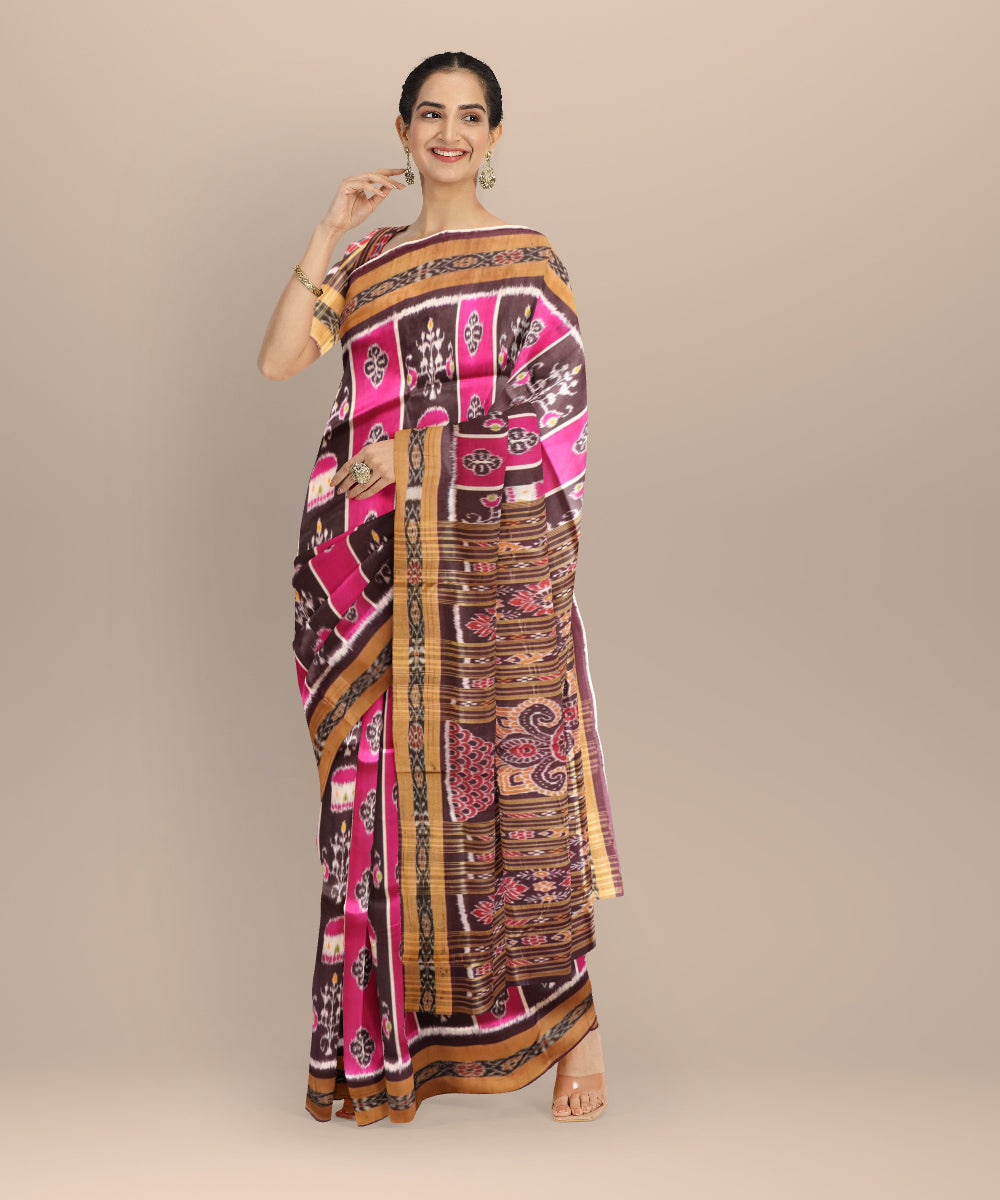 Multicolor coffee silk handloom khandua saree
