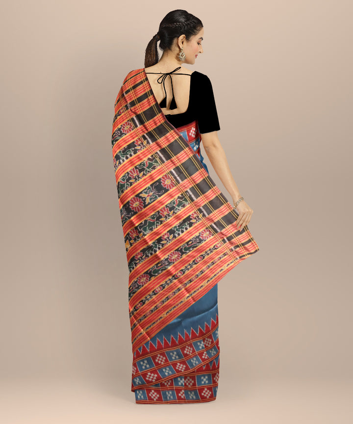 Cyan blue maroon silk handloom khandua saree