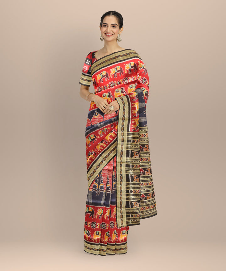 Maroon black handloom khandua silk saree