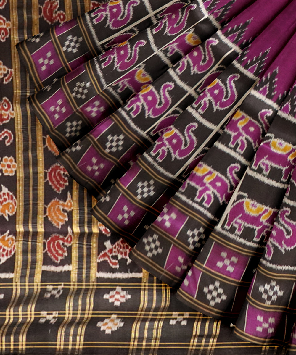 Purple black silk handloom khandua saree