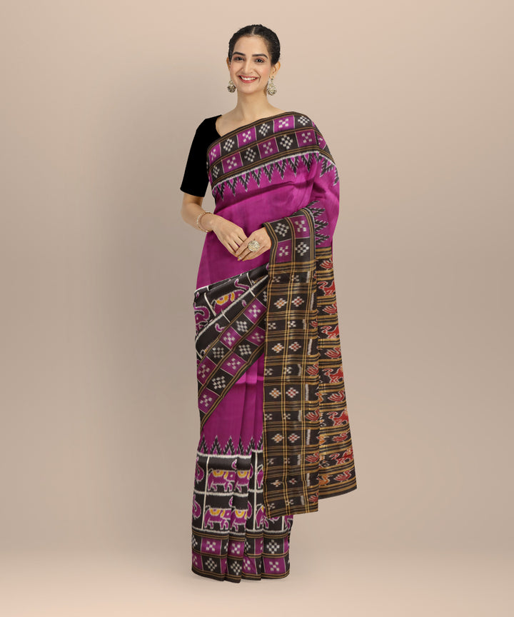 Purple black silk handloom khandua saree