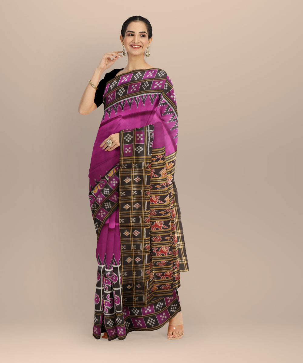 Purple black silk handloom khandua saree