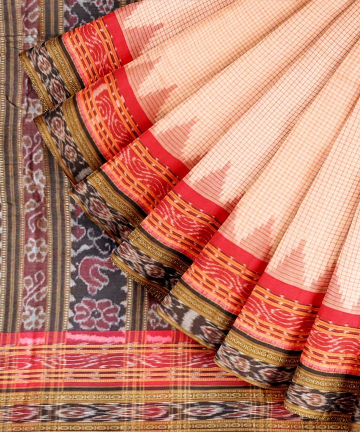 Beige black red cotton handloom nuapatna saree