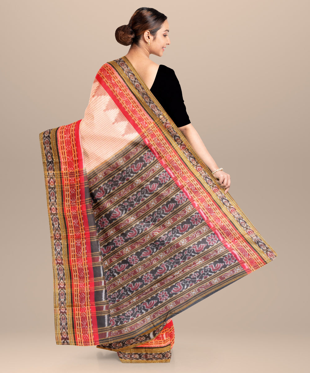 Beige black red cotton handloom nuapatna saree