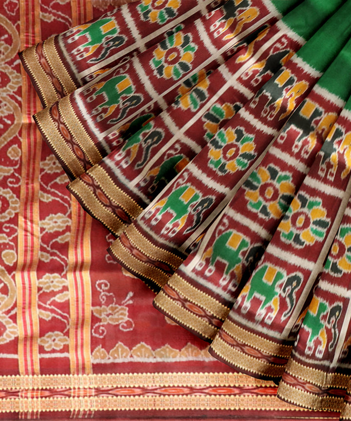 Dark green maroon silk handloom khandua saree
