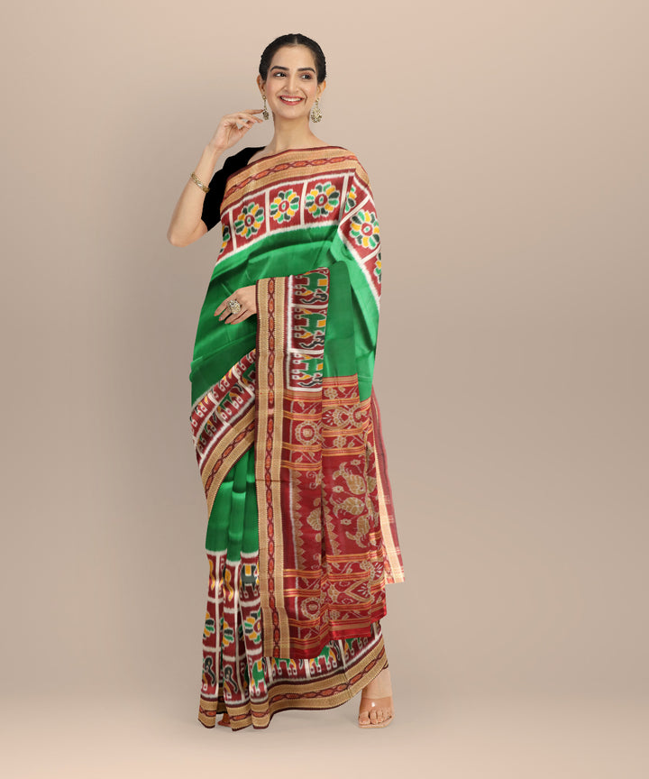 Dark green maroon silk handloom khandua saree