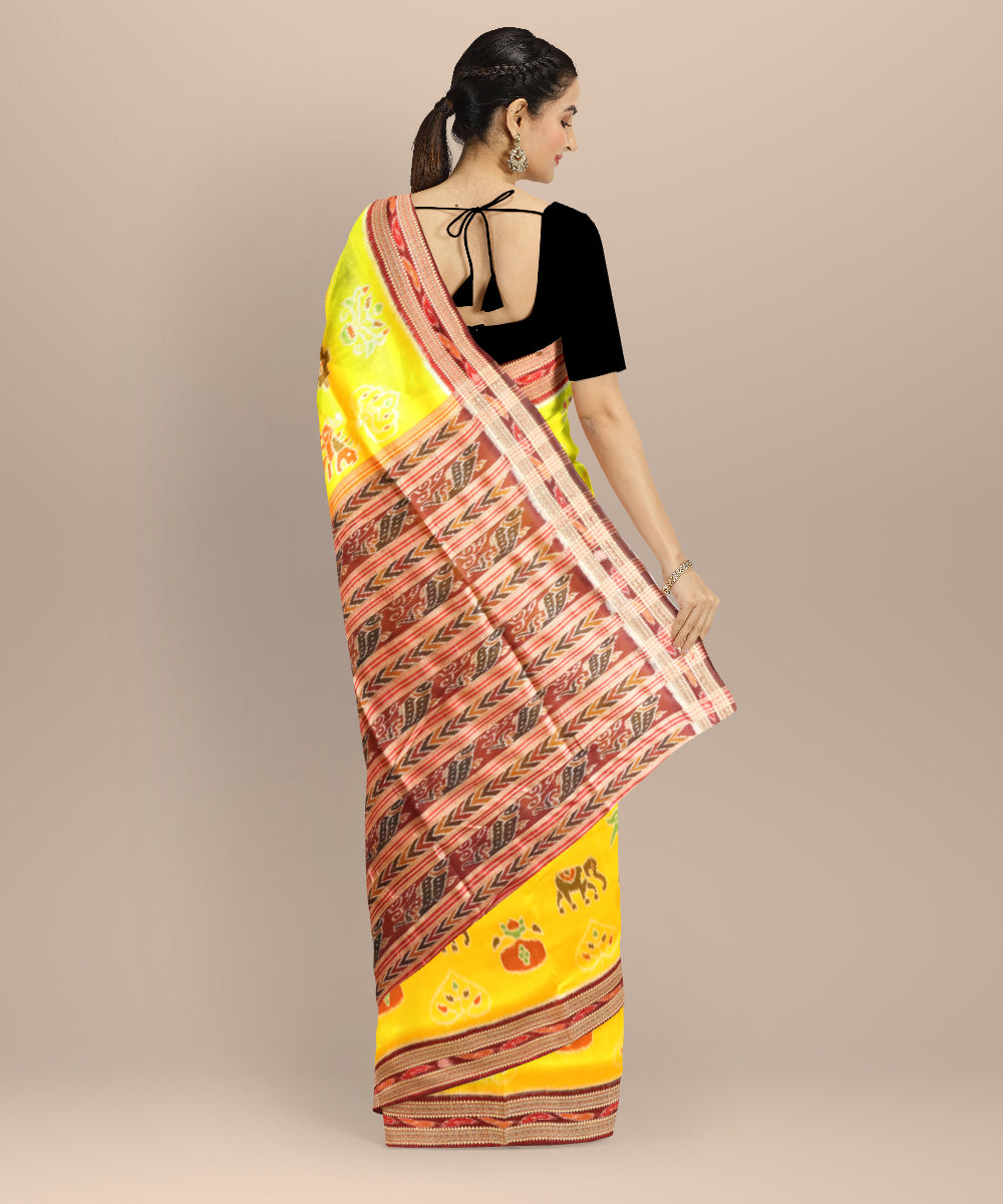 Yellow maroon silk handloom khandua saree