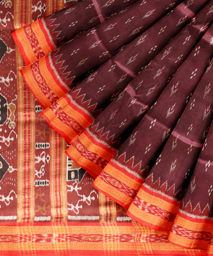 Brown dark red silk handloom khandua saree