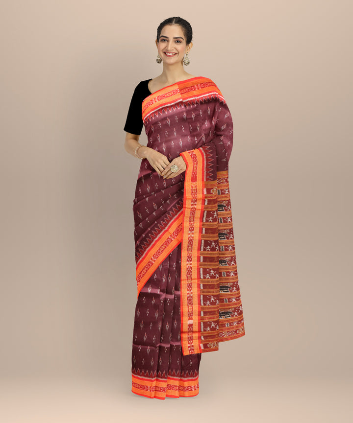 Brown dark red silk handloom khandua saree