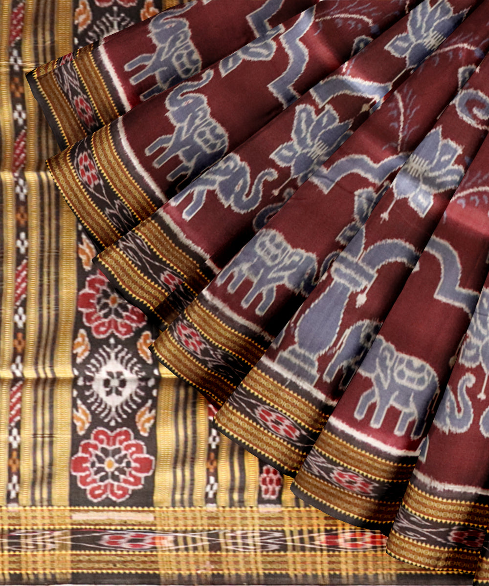 Brown black silk handloom khandua saree