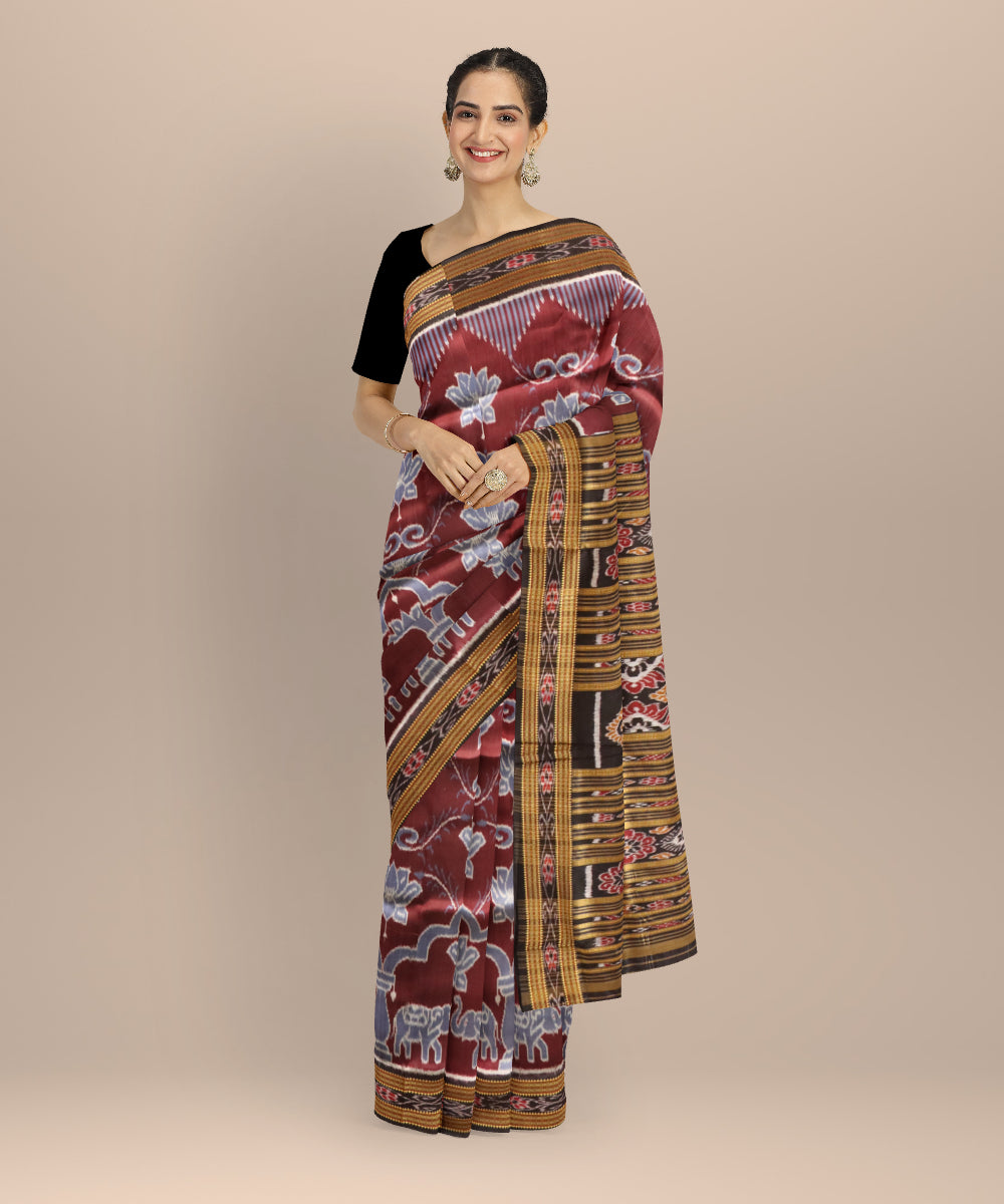 Brown black silk handloom khandua saree