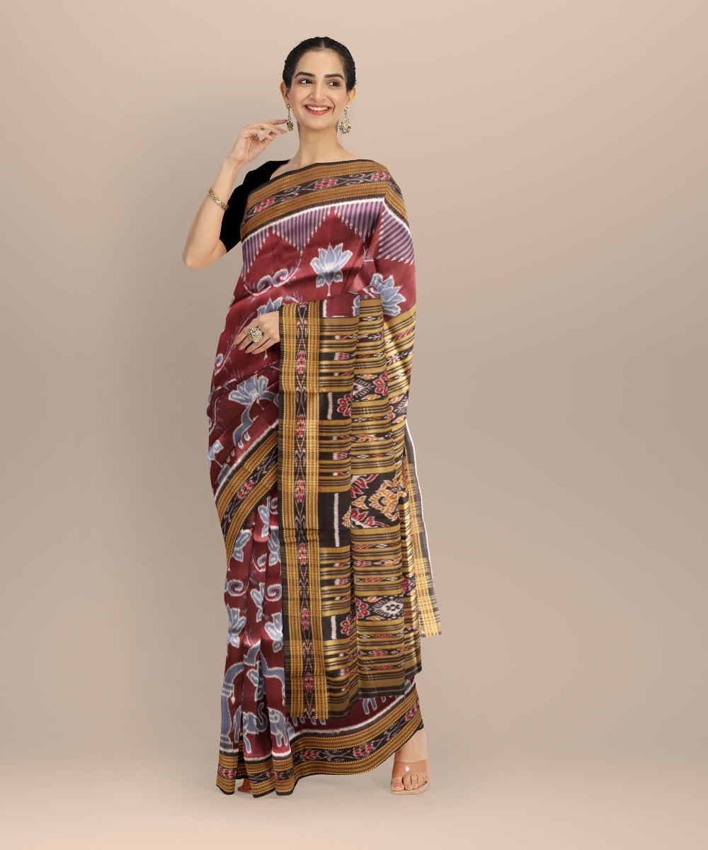 Brown black silk handloom khandua saree