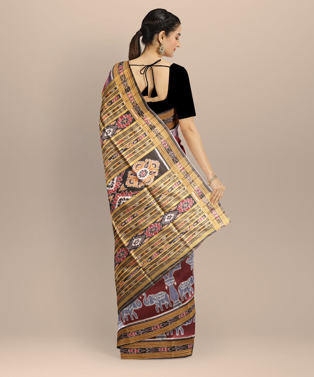 Brown black silk handloom khandua saree