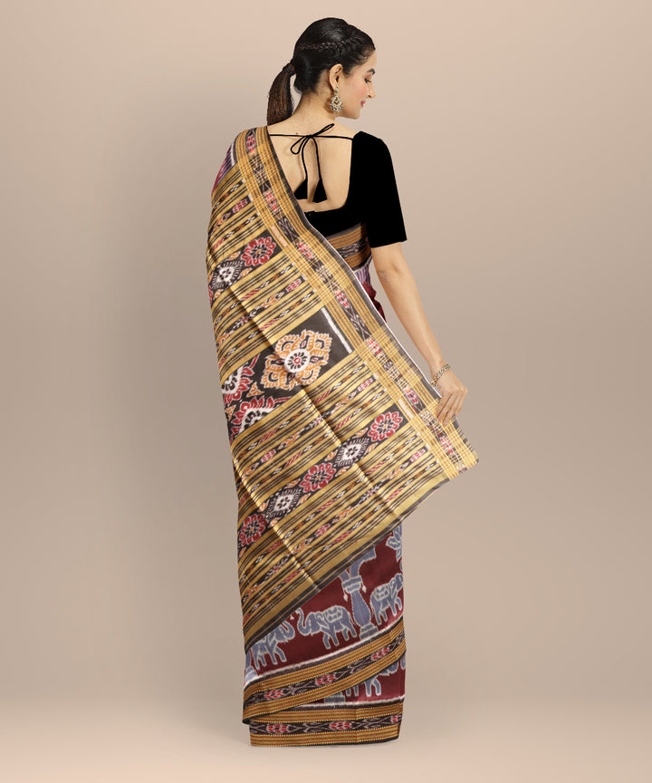 Brown black silk handloom khandua saree