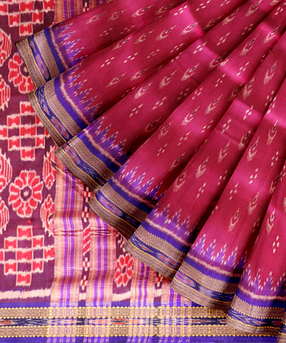 Pink dark blue silk handloom khandua saree