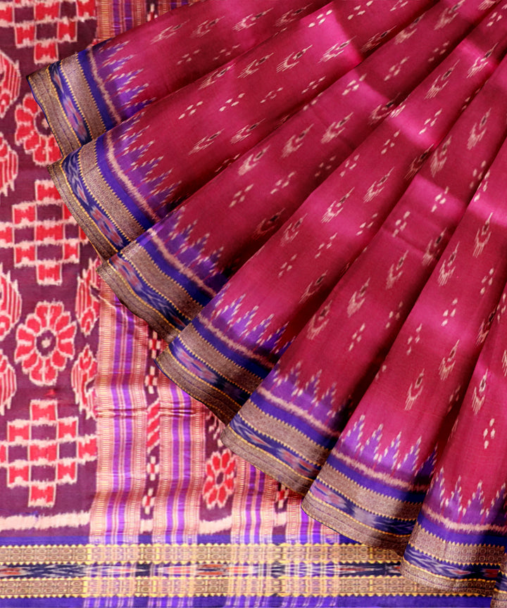 Pink dark blue silk handloom khandua saree