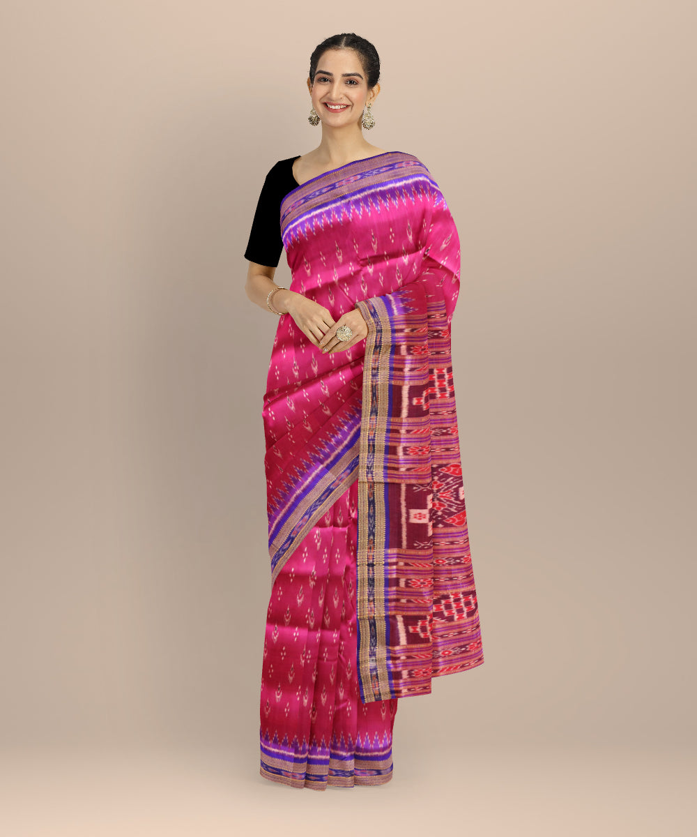 Pink dark blue silk handloom khandua saree