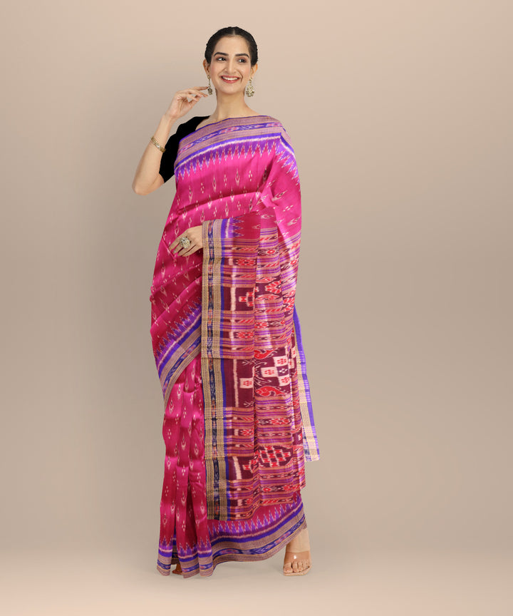 Pink dark blue silk handloom khandua saree