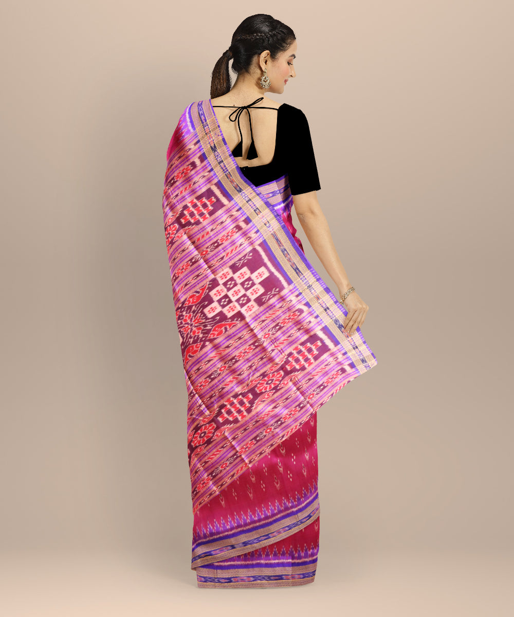Pink dark blue silk handloom khandua saree