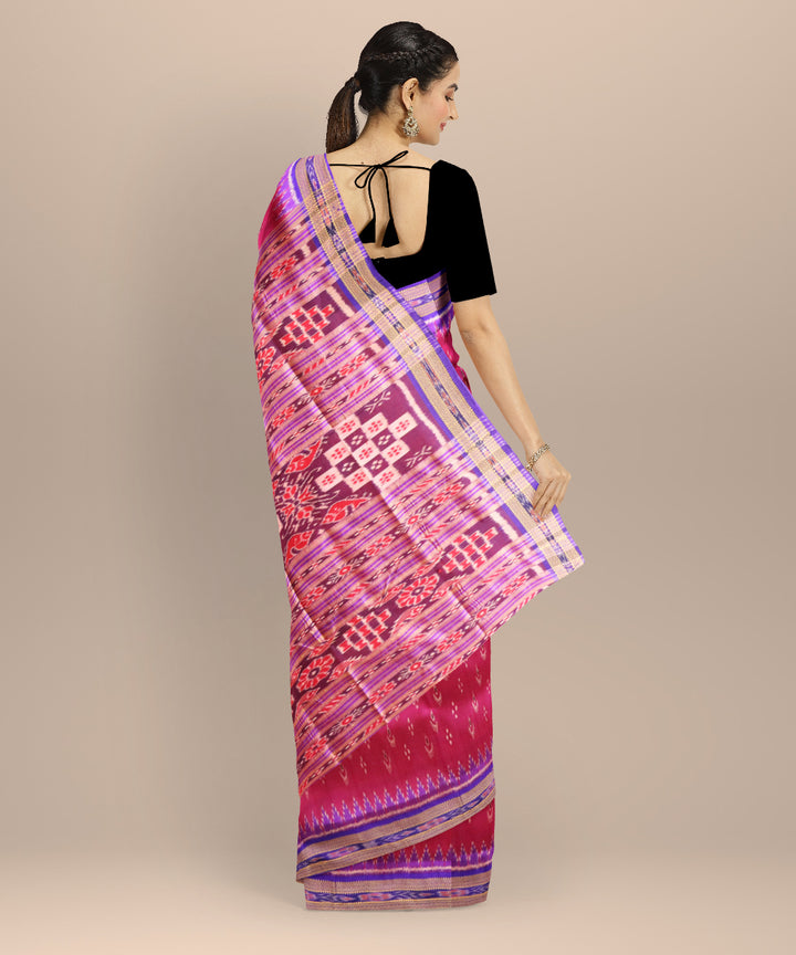 Pink dark blue silk handloom khandua saree