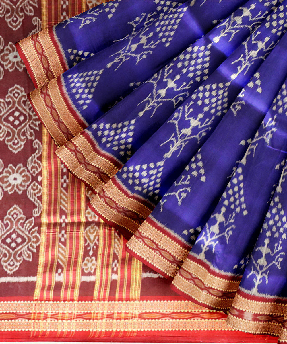Navy blue maroon silk handloom khandua saree