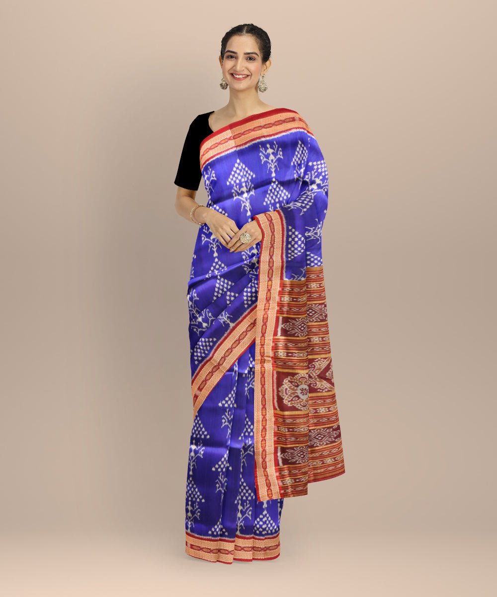 Navy blue maroon silk handloom khandua saree
