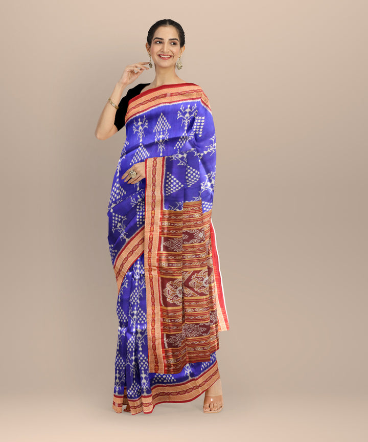 Navy blue maroon silk handloom khandua saree