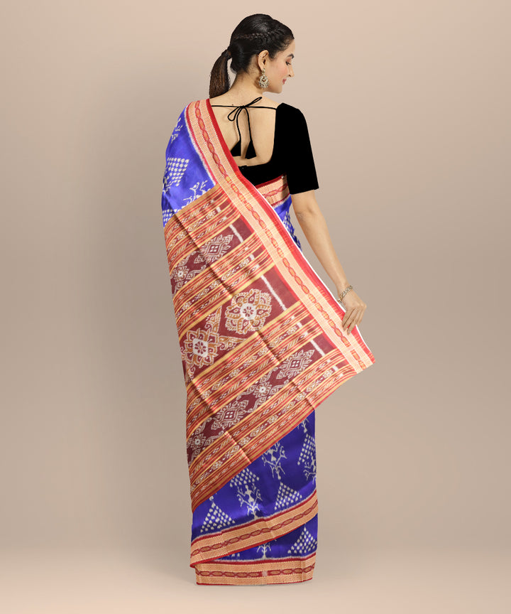 Navy blue maroon silk handloom khandua saree