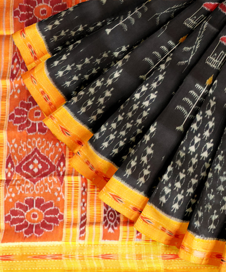 Black dark yellow silk handloom khandua saree