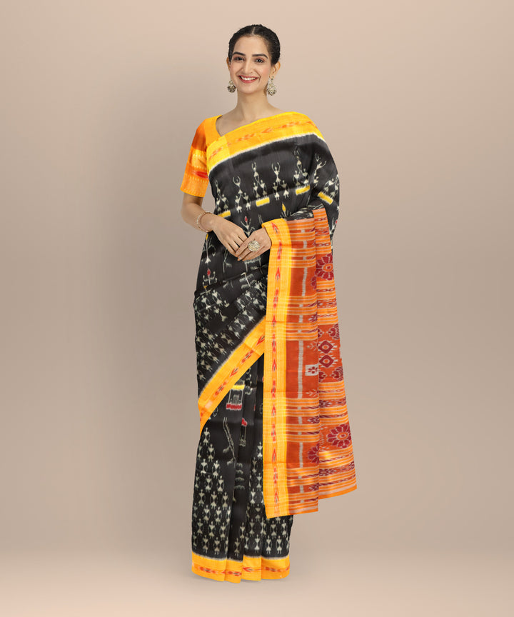 Black dark yellow silk handloom khandua saree