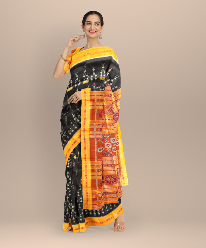 Black dark yellow silk handloom khandua saree