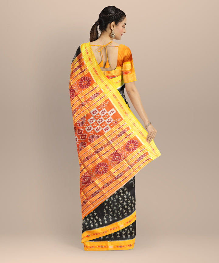 Black dark yellow silk handloom khandua saree