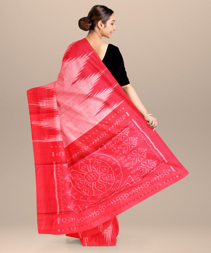 Bittersweet shimmer pink dark red cotton handloom nuapatna saree