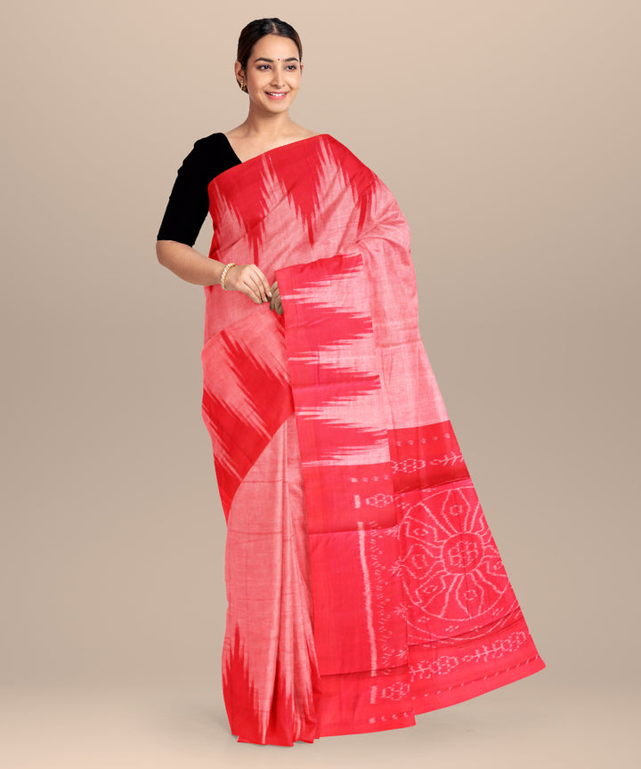 Bittersweet shimmer pink dark red cotton handloom nuapatna saree