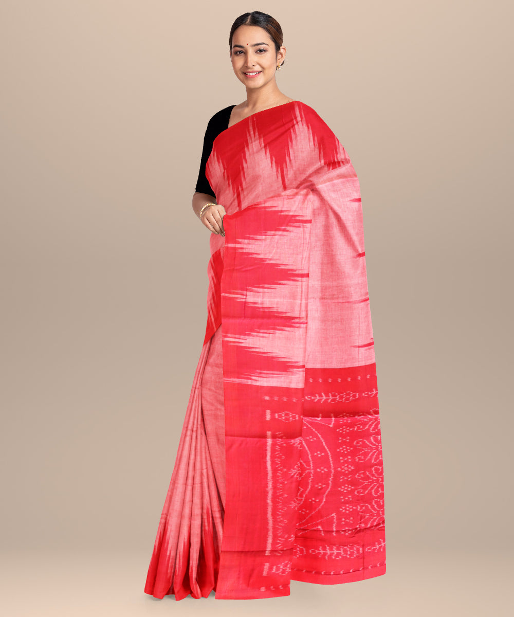 Bittersweet shimmer pink dark red cotton handloom nuapatna saree