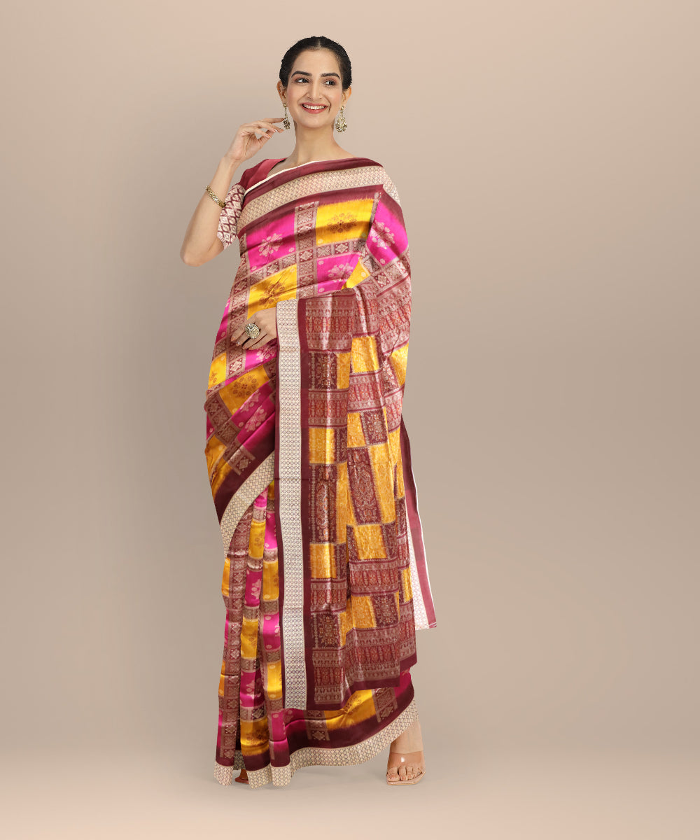 Multicolor coffee silk handloom bomkai saree