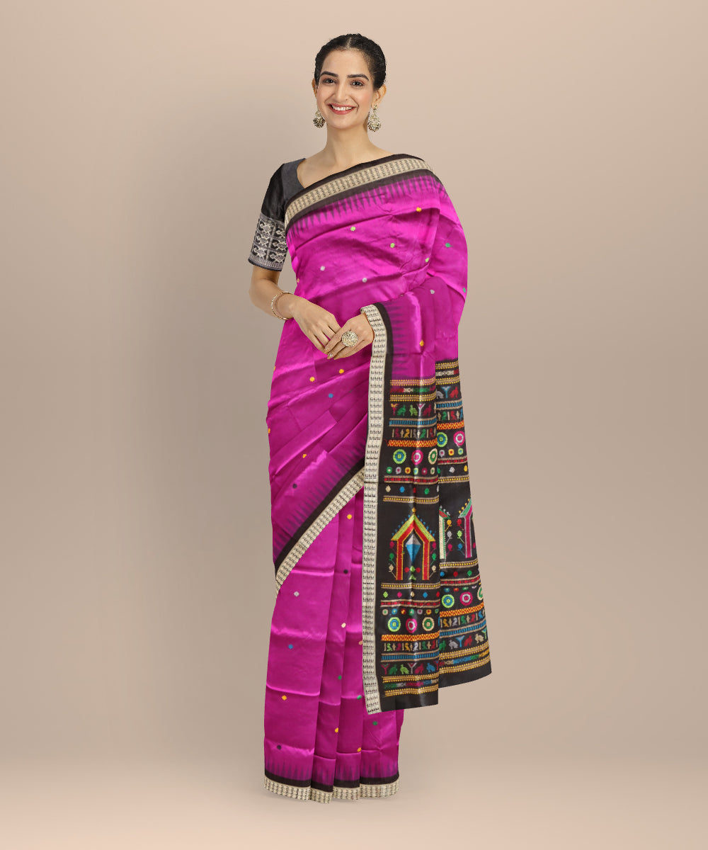 Byzantium black dolabedi silk handloom bomkai saree