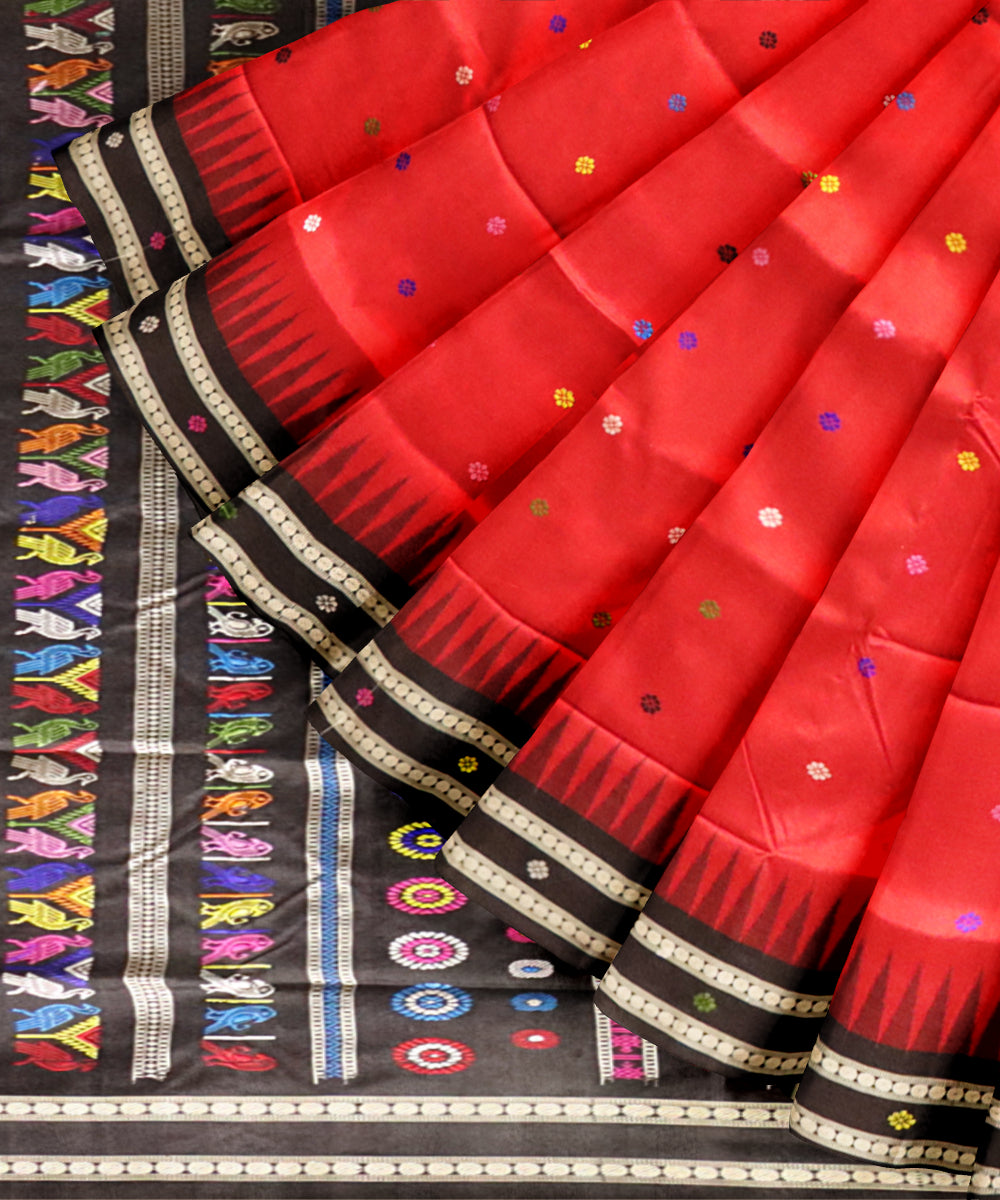 Red black silk handloom bomkai saree