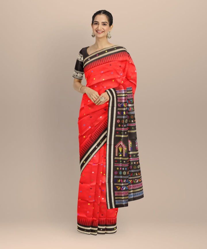 Red black silk handloom bomkai saree