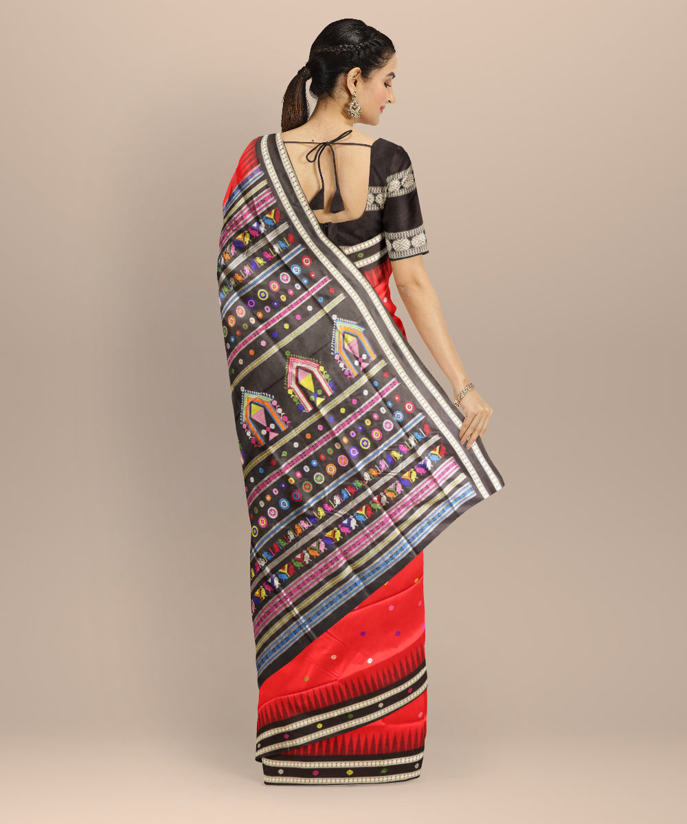 Red black silk handloom bomkai saree