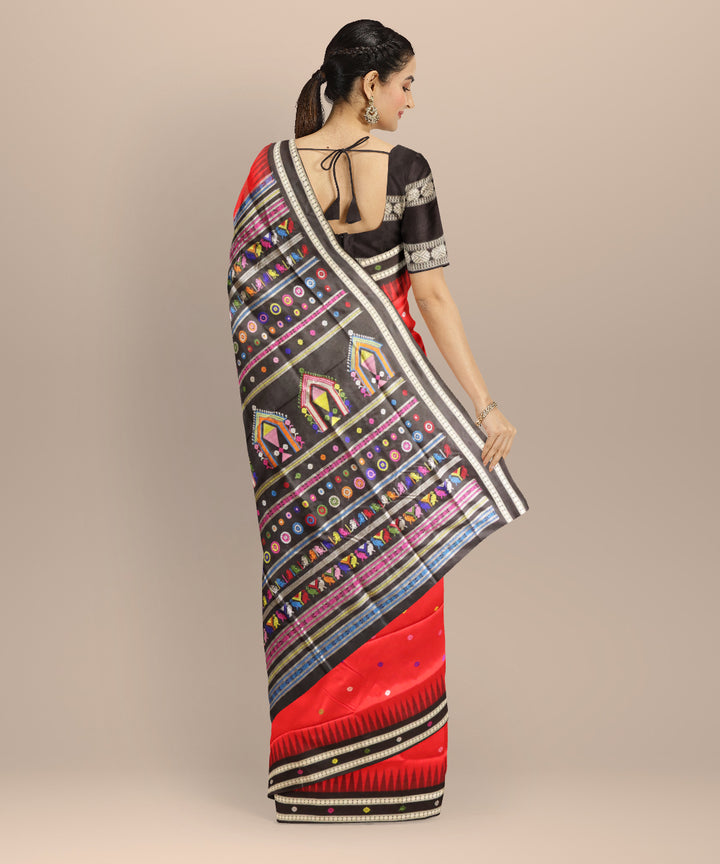 Red black silk handloom bomkai saree