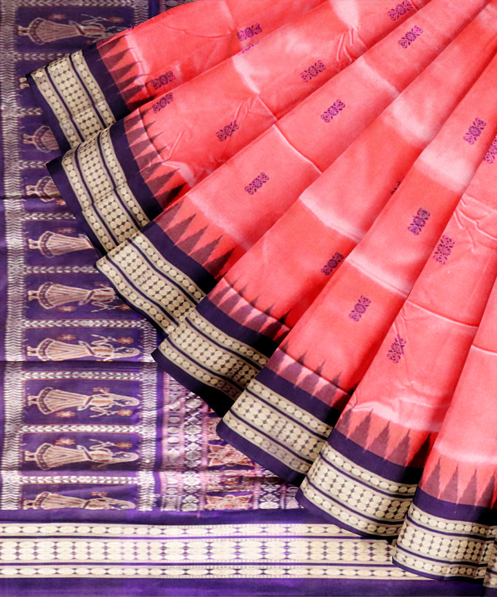 Flamingo pink dark blue silk handloom bomkai saree