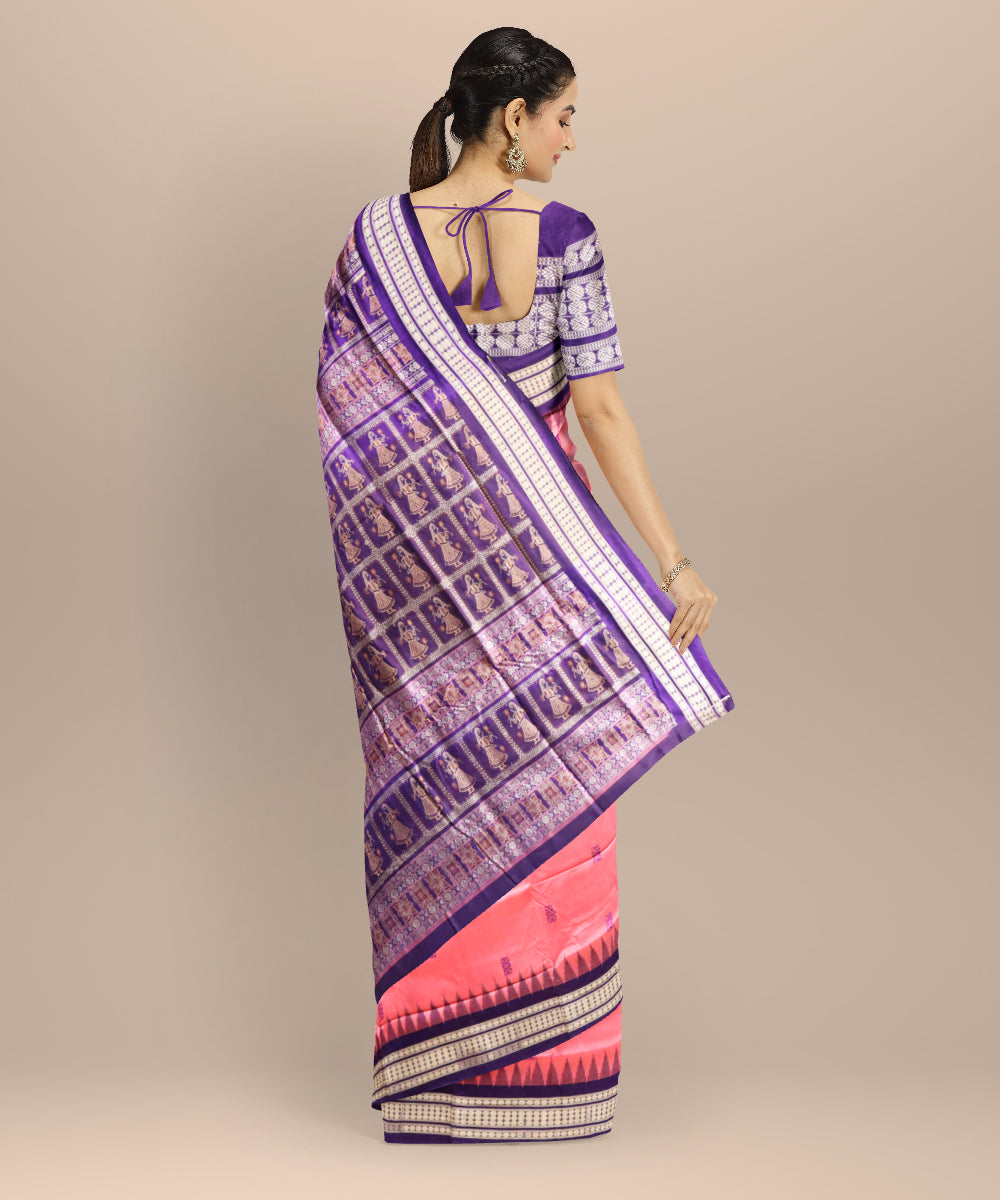 Flamingo pink dark blue silk handloom bomkai saree