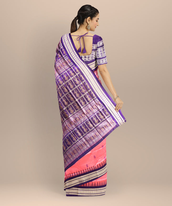 Flamingo pink dark blue silk handloom bomkai saree