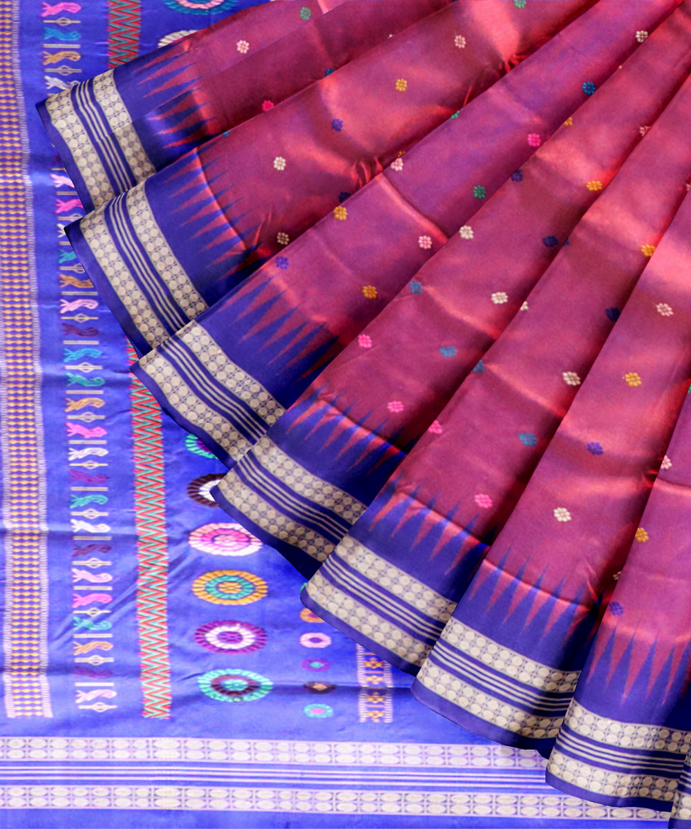 Fuchsia purple duke blue silk handloom bomkai saree