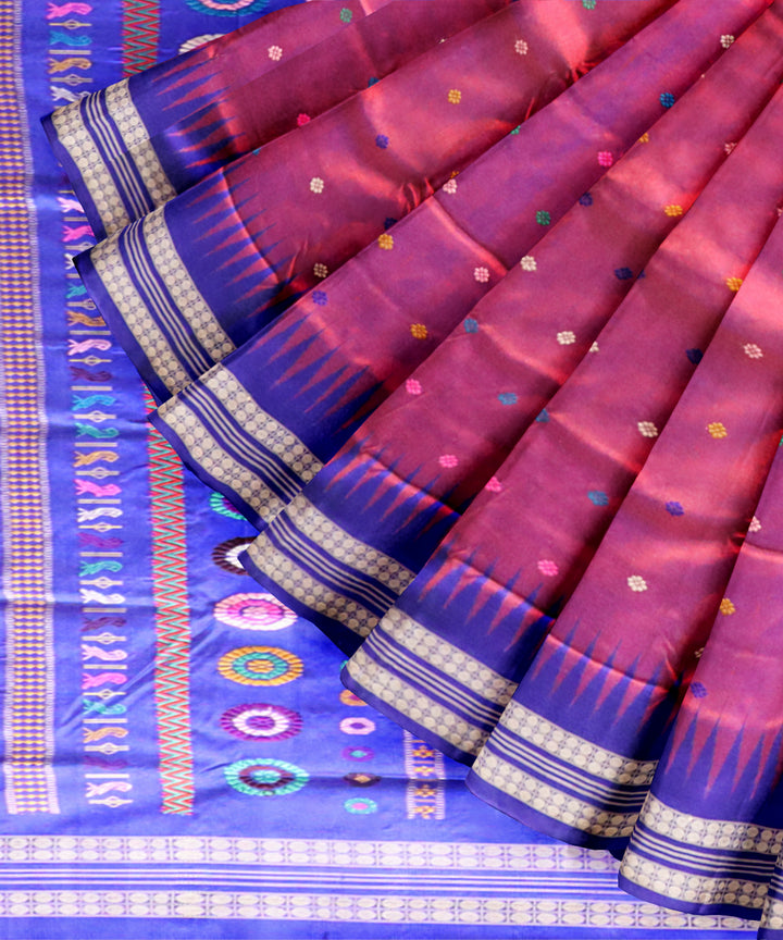 Fuchsia purple duke blue silk handloom bomkai saree